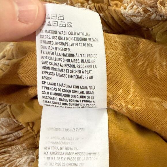 American Eagle Cotton Linen Blend Wide Leg Crop Pants Lined Belted Size S Gold - Picture 8 of 13